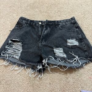 SHEIN Black Distressed Jean Shorts